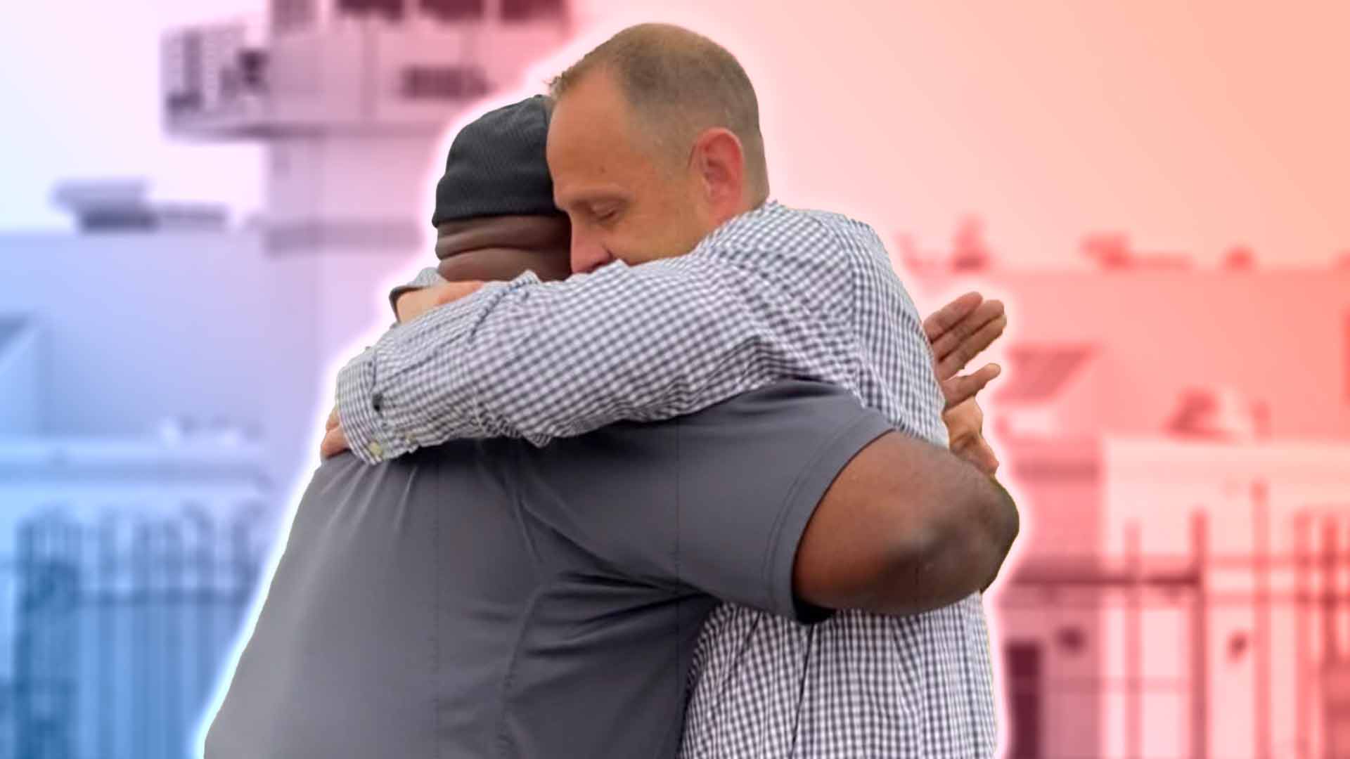 Wally's Brother Hugging Prison Guard in Front of Prison